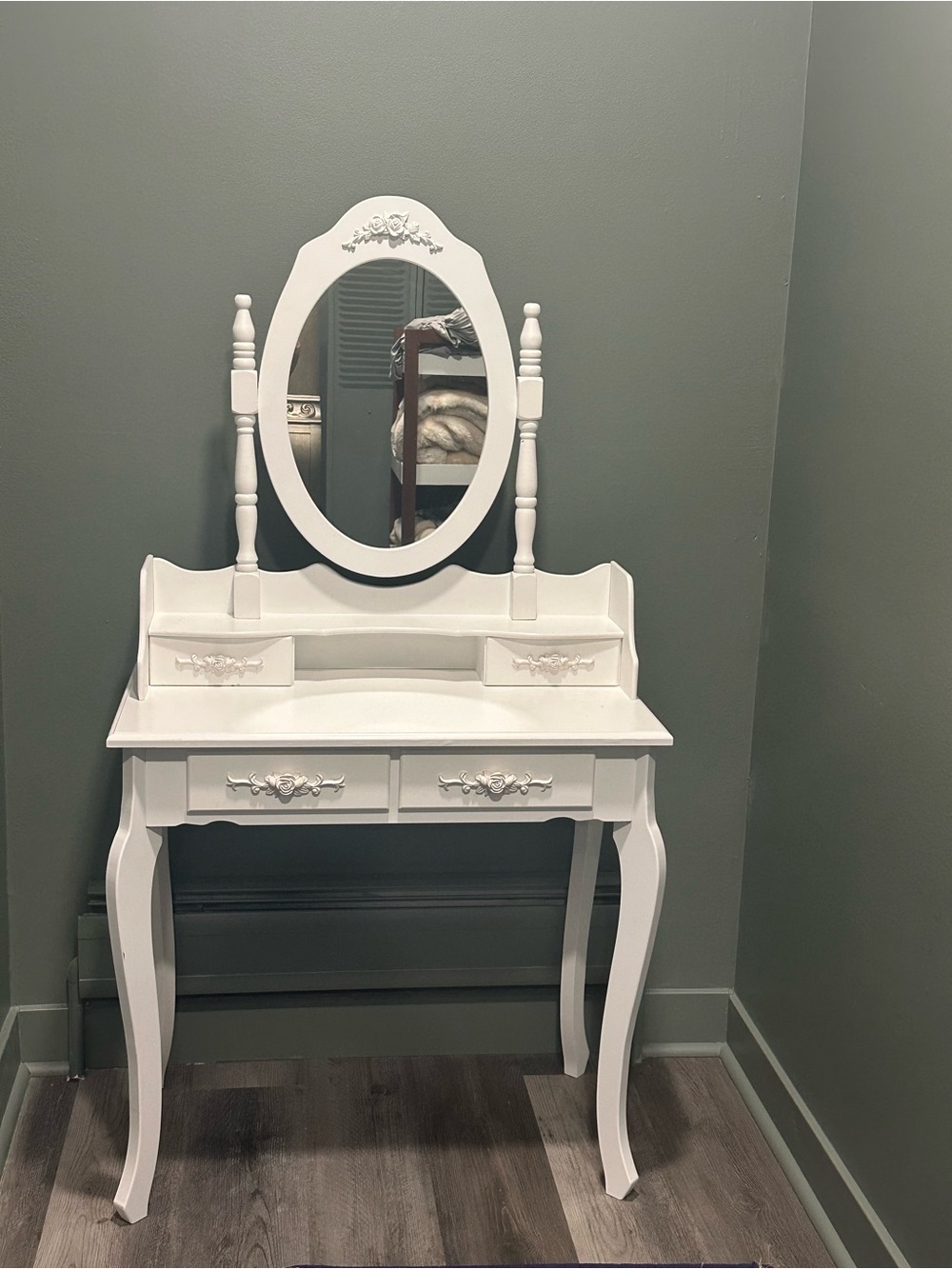 White Vanity Dressing Table with Oval Mirror